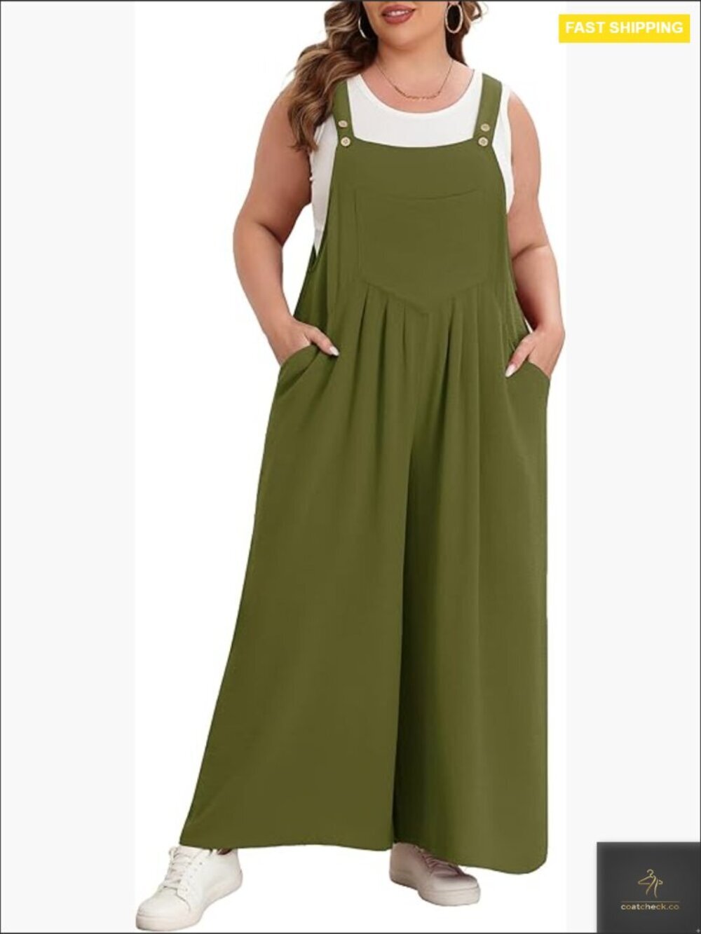 Wide Leg Jumpsuit Loose Fit Adjustable Straps Pockets Plus Size Casual Romper